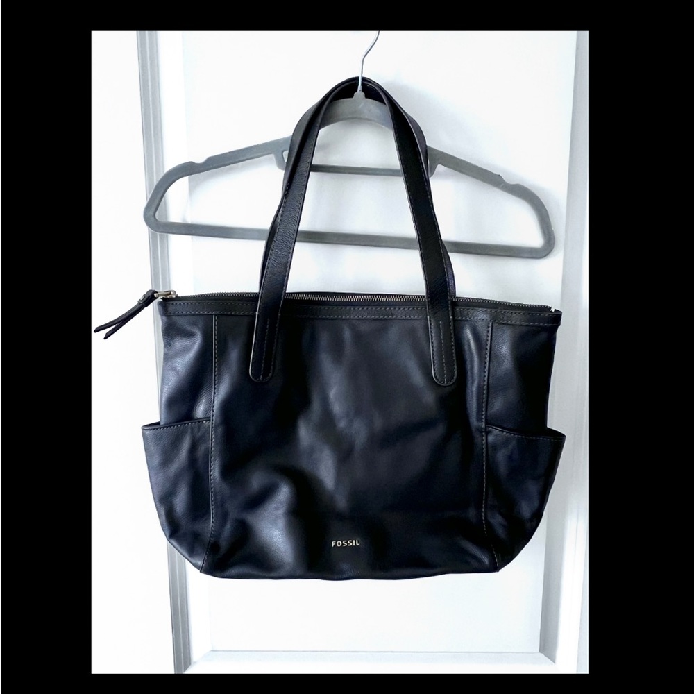 Fossil Black Leather Tote Bag Like New
